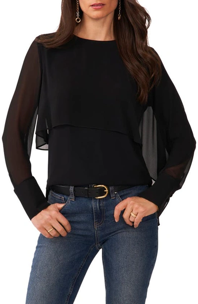 Vince Camuto Tiered Drape Long Sleeve Blouse In Rich Black