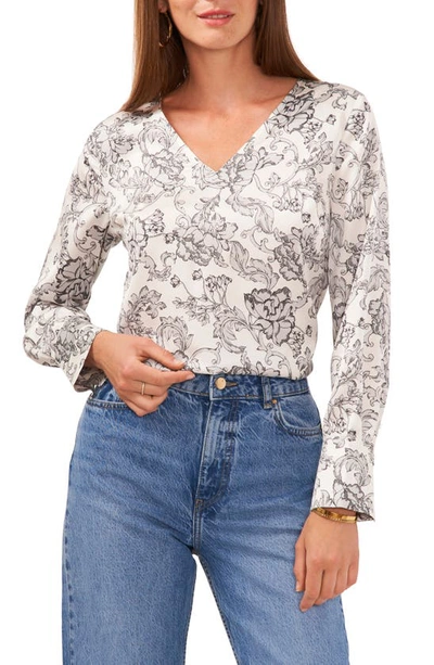 Vince Camuto Floral Print Top In New Ivory