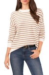 Vince Camuto Stripe Crewneck Sweater In Antique White/ Taupe