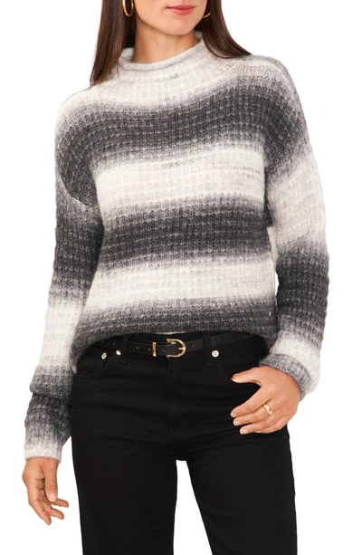 Vince Camuto Funnel Neck Ombre Striped Sweater In Rich Black