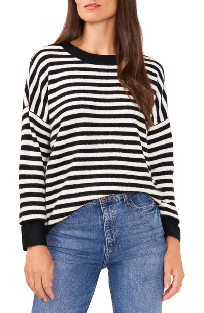 Vince Camuto Stripe Crewneck Sweater In Rich Black