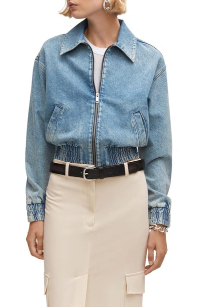 Mango Denim Bomber Jacket Medium Vintage Blue