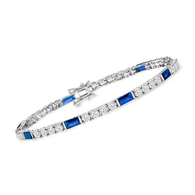 Ross-simons Cz And Simulated Sapphire Tennis Bracelet In Sterling Silver In Blue