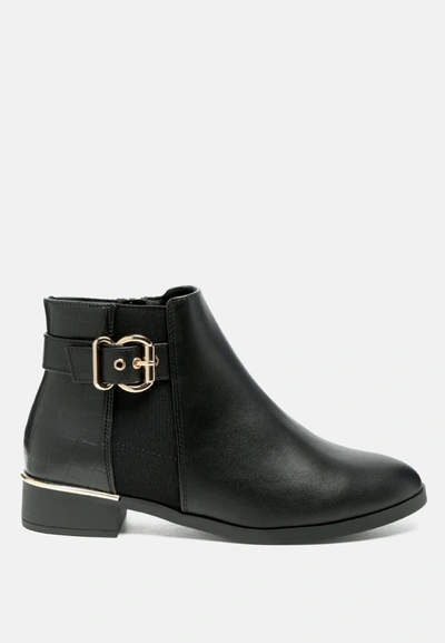 London Rag Frothy Buckled Ankle Boots With Croc Detail In Black