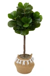 Nearly Natural 4ft Artificial Fiddle Leaf Fig Tree With Handmade Tassel Basket Diy Kit In Green