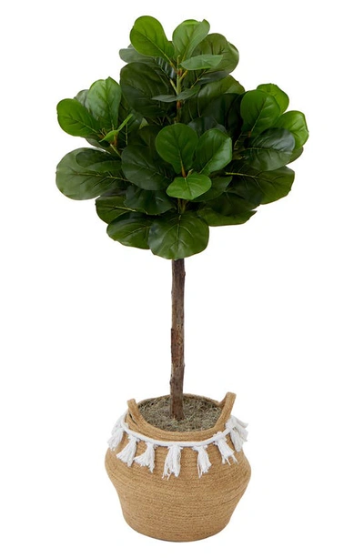 Nearly Natural 4ft Artificial Fiddle Leaf Fig Tree With Handmade Tassel Basket Diy Kit In Green