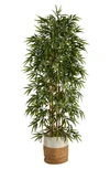 Nearly Natural 6ft Artificial Bamboo Tree With Handmade Basket In Green