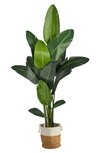 Nearly Natural 7ft Artificial Travelers Palm Tree With Handmade Basket In Green