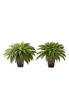 Nearly Natural Set Of Two 23in Artificial Boston Fern Plants With Square Metal Planter Diy Kit In Green