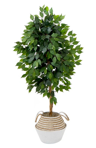 Nearly Natural 4.5ft Artificial Ficus Tree With Double Trunk In Handmade Basket Diy Kit In Green