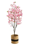 Nearly Natural 6ft Artificial Cherry Blossom Tree With Handmade Basket In Pink