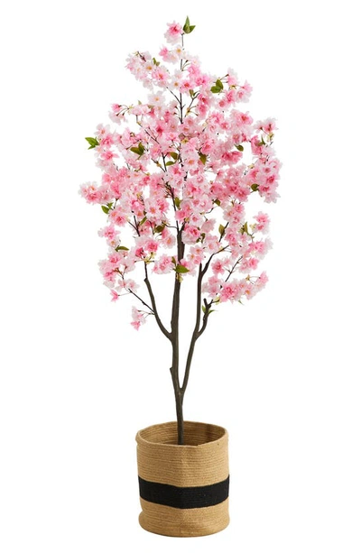 Nearly Natural 6ft Artificial Cherry Blossom Tree With Handmade Basket In Pink