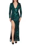 DRESS THE POPULATION ALESSANDRA LONG SLEEVE SEQUIN MERMAID GOWN