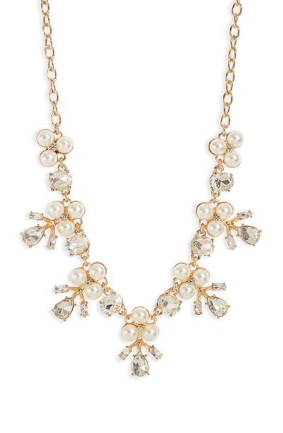Nordstrom Imitation Pearl & Crystal Cluster Necklace In Clear- White- Gold