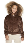 Nike Kids' Sportswear Swoosh Faux Fur Jacket In Brown