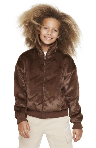 Nike Kids' Sportswear Swoosh Faux Fur Jacket In Brown