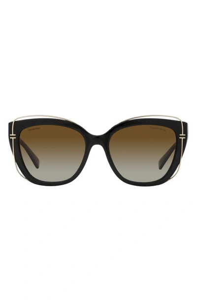 Tiffany & Co 54mm Gradient Polarized Cat Eye Sunglasses In Black/brown Polarized Gradient