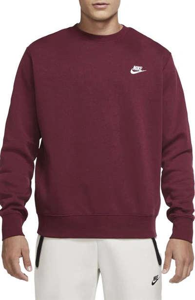 Nike Club Crewneck Sweatshirt In Dark Berry/ White
