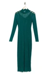 Afrm Marni Embellished Long Sleeve Mesh Midi Dress In Evergreen