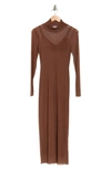 Afrm Marni Embellished Long Sleeve Mesh Midi Dress In Chocolate