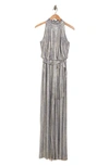 VINCE CAMUTO BELTED WIDE LEG METALLIC JUMPSUIT