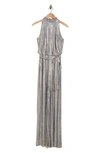 Vince Camuto Belted Wide Leg Metallic Jumpsuit In Grey
