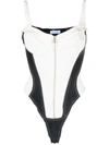 Mugler Bonded Cotton Denim Corset Bodysuit In White