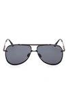 Tom Ford Men's Leon Metal Aviator Sunglasses In Shiny Black