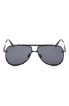 Tom Ford Men's Leon Metal Aviator Sunglasses In Shiny Black Smoke