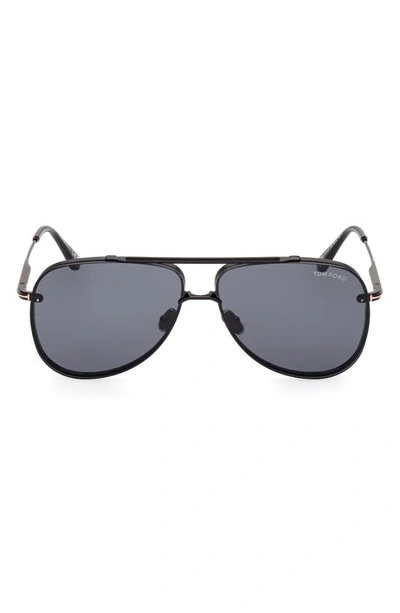 Tom Ford Men's Leon Metal Aviator Sunglasses In Shiny Black