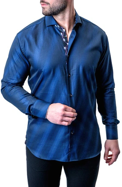 Maceoo Einstein Stripe Blue Contemporary Fit Button-up Shirt