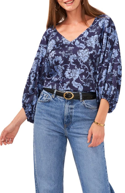Vince Camuto Floral Print Top In Classic Navy