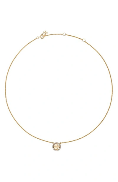 Tory Burch Women's Miller 18k-gold-plated & Glass Crystal Logo Pendant Necklace In Yellow Gold