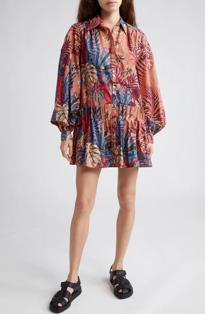 knee length dresses for ladies Farm Rio Long-Sleeve Embellished Collared Mini Dress