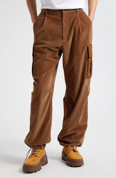 Moncler Men's Wale Corduroy Cargo Pants In Brown