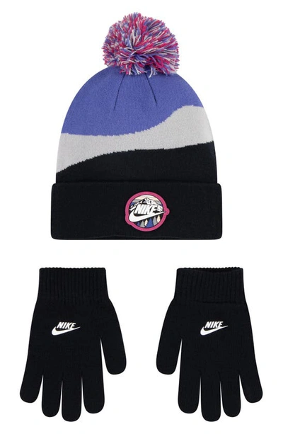 Nike Kids' Snow Day Peak Beanie & Gloves Set In Black