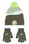 Nike Snow Day Beanie And Gloves Set Big Kids 2-piece Hat Set In Medium Olive