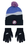 Nike Kids' Snow Day Peak Beanie & Gloves Set In 023-black