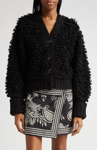 Farm Rio Textured V-neck Cardigan In Black