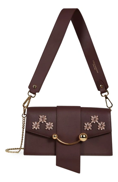 Strathberry Crescent Mini Floral Beaded Crossbody Bag In Burgundy