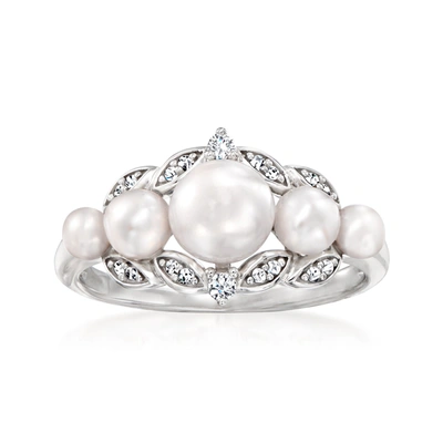 ROSS-SIMONS 3-6.5MM CULTURED PEARL RING WITH . DIAMONDS IN STERLING SILVER
