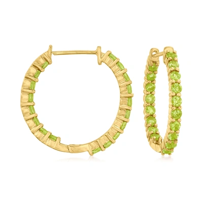 Ross-simons Peridot Inside-outside Hoop Earrings In 18kt Gold Over Sterling In Green