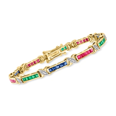 Ross-simons Multi-precious Gemstone And . Diamond Link Bracelet In 14kt Yellow Gold In Pink