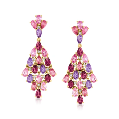 Ross-simons Multi-gemstone Chandelier Earrings In 18kt Gold Over Sterling In Pink