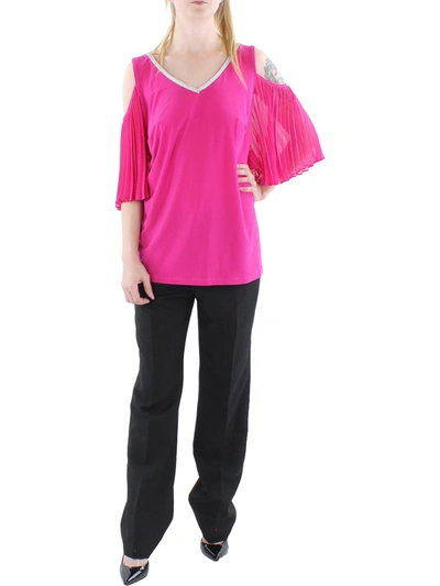 Msk Plus Womens Embellished Pleated Blouse In Pink