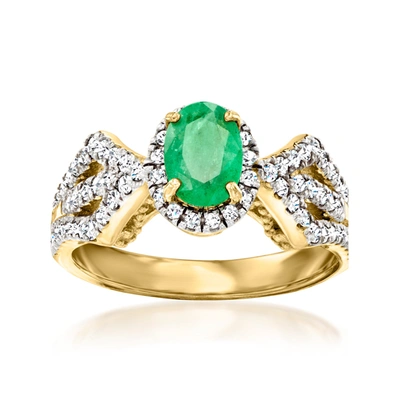 Ross-simons Emerald And . White Zircon Ring In 18kt Gold Over Sterling In Green