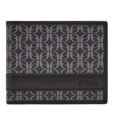 Fossil Men's Printed Pvc Bifold, Sml1857063 In Black