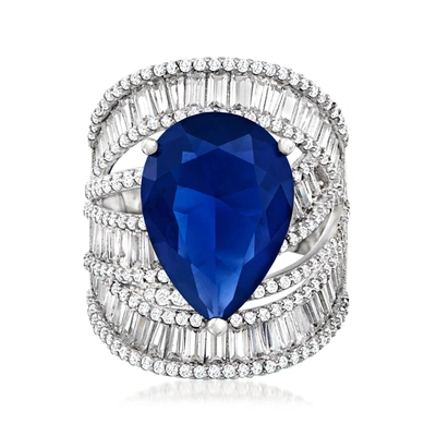 Ross-simons Simulated Sapphire And Cz Ring In Sterling Silver In Blue