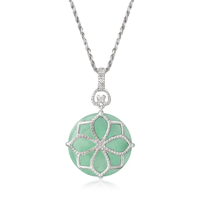 Ross-simons Jade Flower Pendant Necklace In Sterling Silver In Green