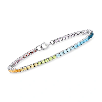 Rs Pure By Ross-simons Multi-gemstone Tennis Bracelet In Sterling Silver In Blue